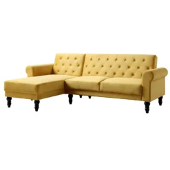 Hanney Chesterfield Chaise Sofabed In Mustard Yellow Velvet -Best Furniture Shop AYSF 012 MUSTARD VEL WB2