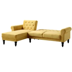 Hanney Chesterfield Chaise Sofabed In Mustard Yellow Velvet -Best Furniture Shop AYSF 012 MUSTARD VEL WB3
