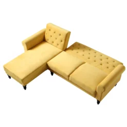 Hanney Chesterfield Chaise Sofabed In Mustard Yellow Velvet -Best Furniture Shop AYSF 012 MUSTARD VEL WB4
