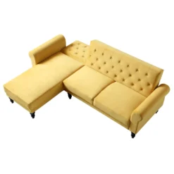 Hanney Chesterfield Chaise Sofabed In Mustard Yellow Velvet -Best Furniture Shop AYSF 012 MUSTARD VEL WB6