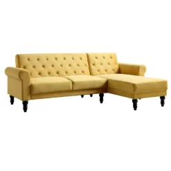 Hanney Chesterfield Chaise Sofabed In Mustard Yellow Velvet -Best Furniture Shop AYSF 012 MUSTARD VEL WB9