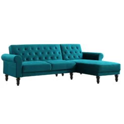 Hanney Chesterfield Chaise Sofabed In Teal Velvet -Best Furniture Shop AYSF 012 TEAL VEL WB1 80d8ff5b b7f5 457a 8e82 2599cc71603c