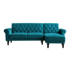 Hanney Chesterfield Chaise Sofabed In Teal Velvet -Best Furniture Shop AYSF 012 TEAL VEL WB2