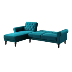Hanney Chesterfield Chaise Sofabed In Teal Velvet -Best Furniture Shop AYSF 012 TEAL VEL WB3