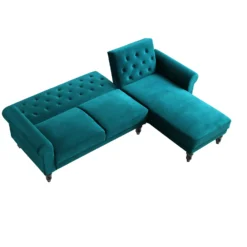 Hanney Chesterfield Chaise Sofabed In Teal Velvet -Best Furniture Shop AYSF 012 TEAL VEL WB4