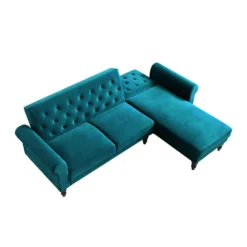 Hanney Chesterfield Chaise Sofabed In Teal Velvet -Best Furniture Shop AYSF 012 TEAL VEL WB5