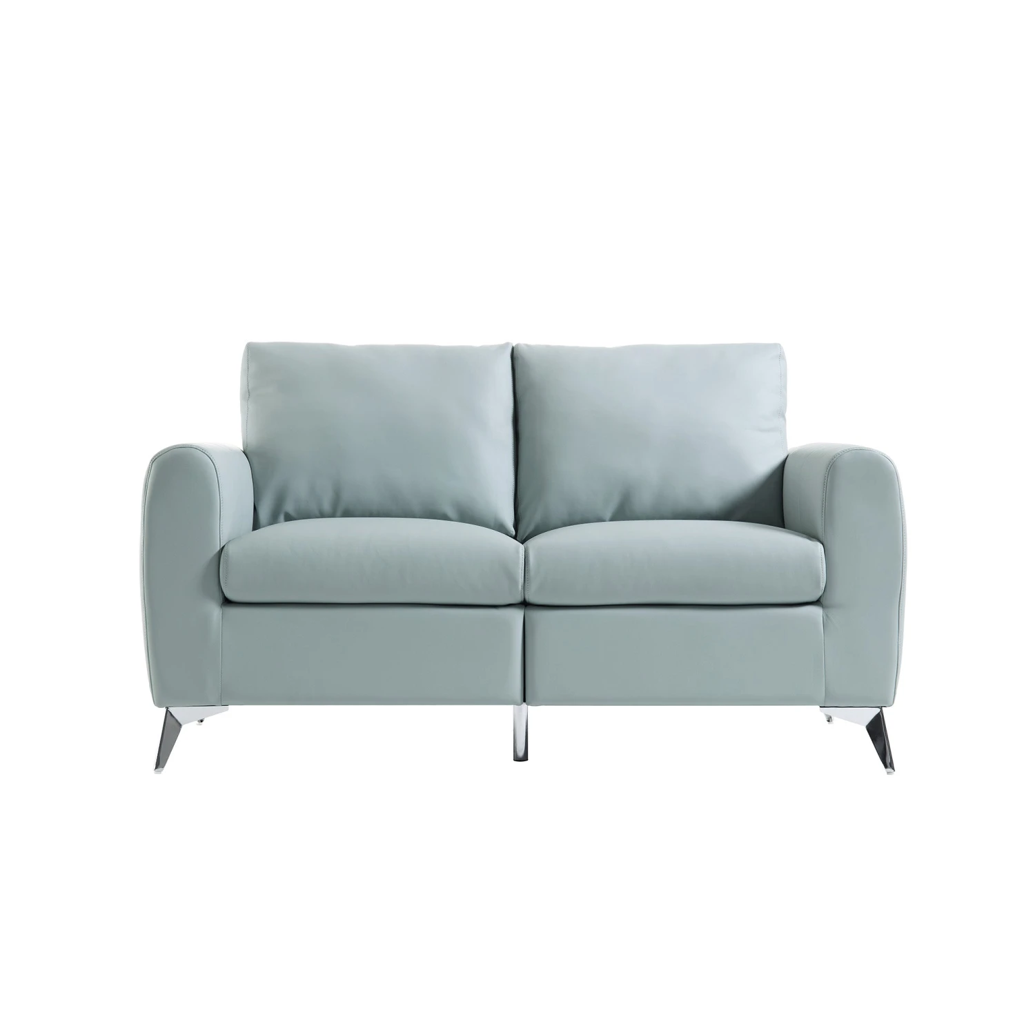 Noak 2-Seater Grey Faux Leather Sofa With Chrome Legs 3 Noak 2-Seater Grey Faux Leather Sofa With Chrome Legs - Image 3