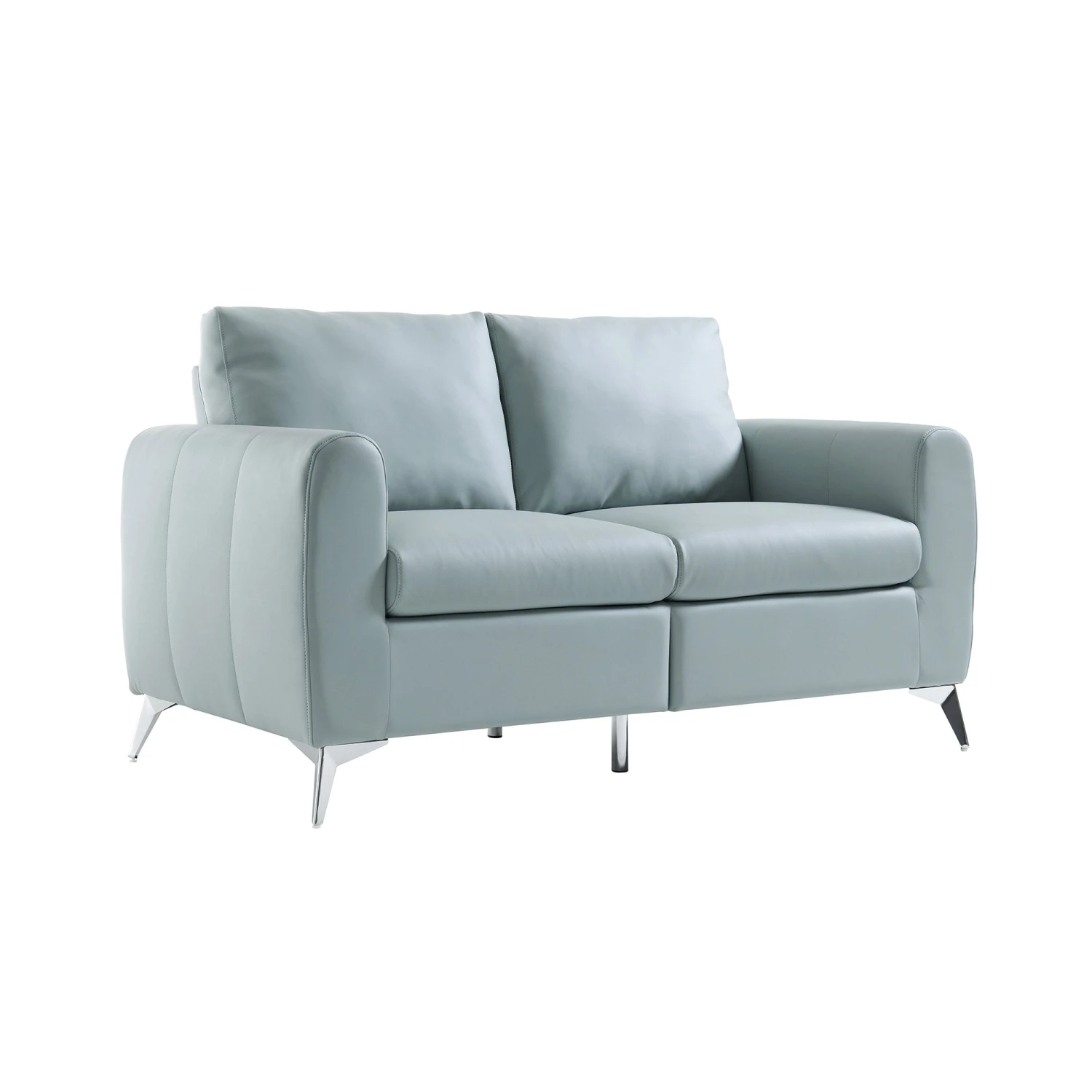 Noak 2-Seater Grey Faux Leather Sofa With Chrome Legs 4 Noak 2-Seater Grey Faux Leather Sofa With Chrome Legs - Image 4
