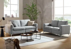 Noak 2-Seater Grey Woven Fabric Sofa With Chrome Legs -Best Furniture Shop AYSF 014 GREY WOVEN setscene1