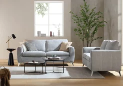 Noak 3-Seater Grey Woven Fabric Sofa With Chrome Legs -Best Furniture Shop AYSF 014 GREY WOVEN setscene2
