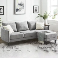 Bari Light Grey Brushed Fabric Chaise Sofa
