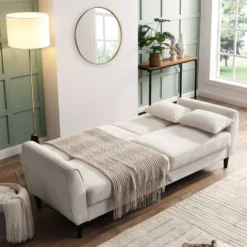 Latimer Beige Woven Fabric 3-Seater Storage Sofa Bed -Best Furniture Shop AYSF 09 BEIGEWOVEN 3ST scene3