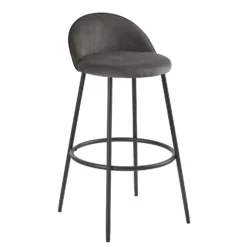 Barton Set Of 2 Grey Velvet Upholstered Bar Stools With Contrast Piping -Best Furniture Shop BCH 2129 GREY VEL 2P 2
