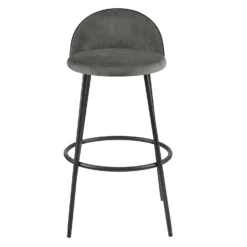 Barton Set Of 2 Grey Velvet Upholstered Bar Stools With Contrast Piping -Best Furniture Shop BCH 2129 GREY VEL 2P 3