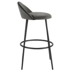 Barton Set Of 2 Grey Velvet Upholstered Bar Stools With Contrast Piping -Best Furniture Shop BCH 2129 GREY VEL 2P 4