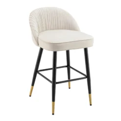 Miyae Set Of 2 Pleated Champagne Beige Velvet Upholstered Counter Stools -Best Furniture Shop BCH 2148 CHAMP VEL 2P WB2