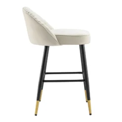 Miyae Set Of 2 Pleated Champagne Beige Velvet Upholstered Counter Stools -Best Furniture Shop BCH 2148 CHAMP VEL 2P WB5
