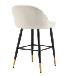 Miyae Set Of 2 Pleated Champagne Beige Velvet Upholstered Counter Stools -Best Furniture Shop BCH 2148 CHAMP VEL 2P WB6