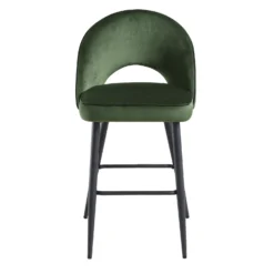 Oakley Set Of 2 Dark Green Velvet Upholstered Counter Stools With Contrast Piping -Best Furniture Shop BCH 2155 DARKGREEN VEL 2P WB2