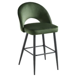 Oakley Set Of 2 Dark Green Velvet Upholstered Counter Stools With Contrast Piping -Best Furniture Shop BCH 2155 DARKGREEN VEL 2P WB3