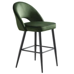 Oakley Set Of 2 Dark Green Velvet Upholstered Counter Stools With Contrast Piping -Best Furniture Shop BCH 2155 DARKGREEN VEL 2P WB4