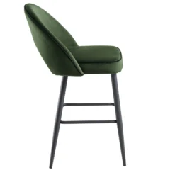 Oakley Set Of 2 Dark Green Velvet Upholstered Counter Stools With Contrast Piping -Best Furniture Shop BCH 2155 DARKGREEN VEL 2P WB5