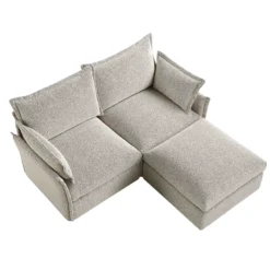 Byron Pillow Edge Mist Grey Boucle Modular Sofa, 2-Seater Chaise -Best Furniture Shop BOSF 7053 GREY BOU 2STCHAISE WB5