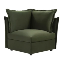 Byron Pillow Edge Moss Green Velvet Modular Sofa, 1-Seater Corner