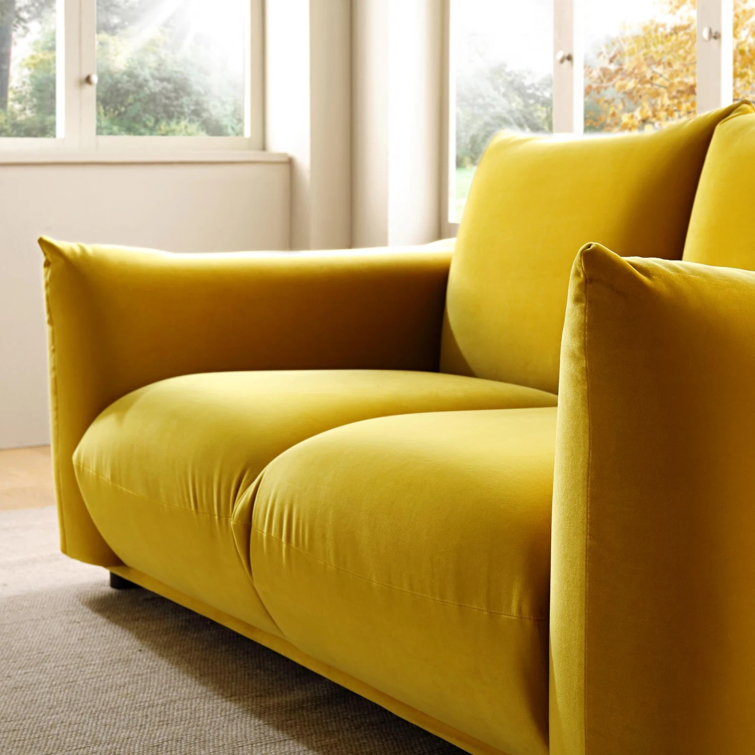 Gianni Two Seater Sofa, Goldenrod Velvet 3 Gianni Two Seater Sofa, Goldenrod Velvet - Image 3