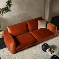 Gianni Three Seater Sofa, Rust Velvet -Best Furniture Shop BOSF 9678 RUST VEL 3ST scene2