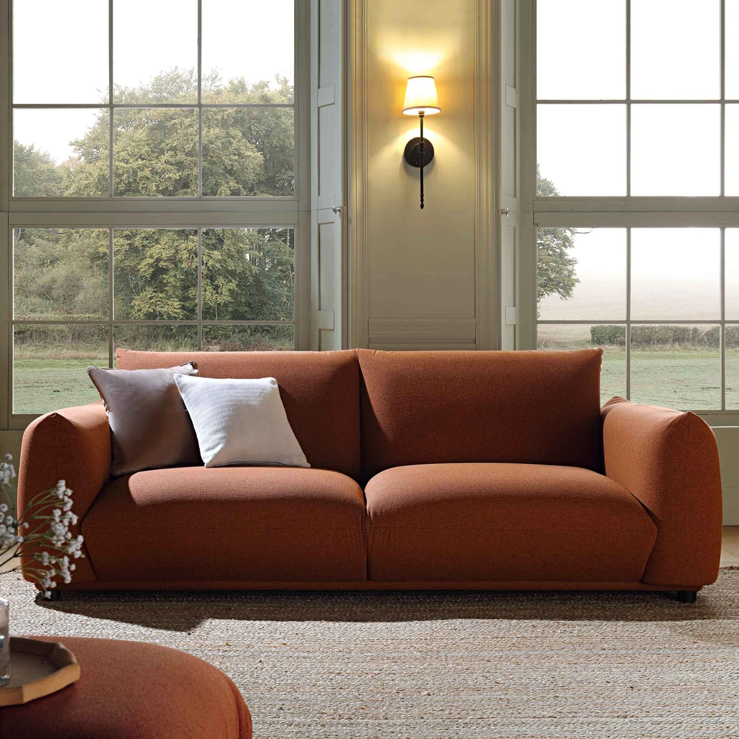 Gianni Three Seater Sofa, Terracotta Fabric 1 Gianni Three Seater Sofa, Terracotta Fabric