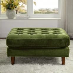Henrietta Ottoman, Moss Green Velvet -Best Furniture Shop BOSF 9680 FERN VEL STOOL scene2