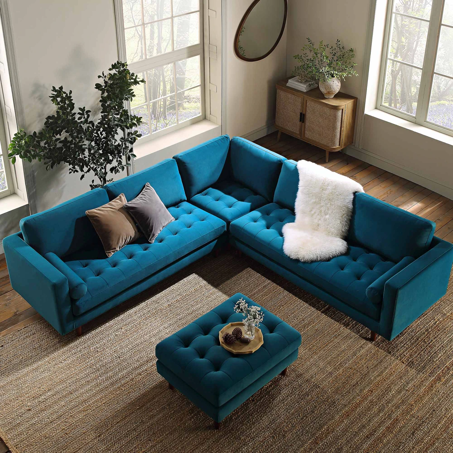 Henrietta 5+Seater Corner Sofa, Teal Velvet 1 Henrietta 5+Seater Corner Sofa, Teal Velvet