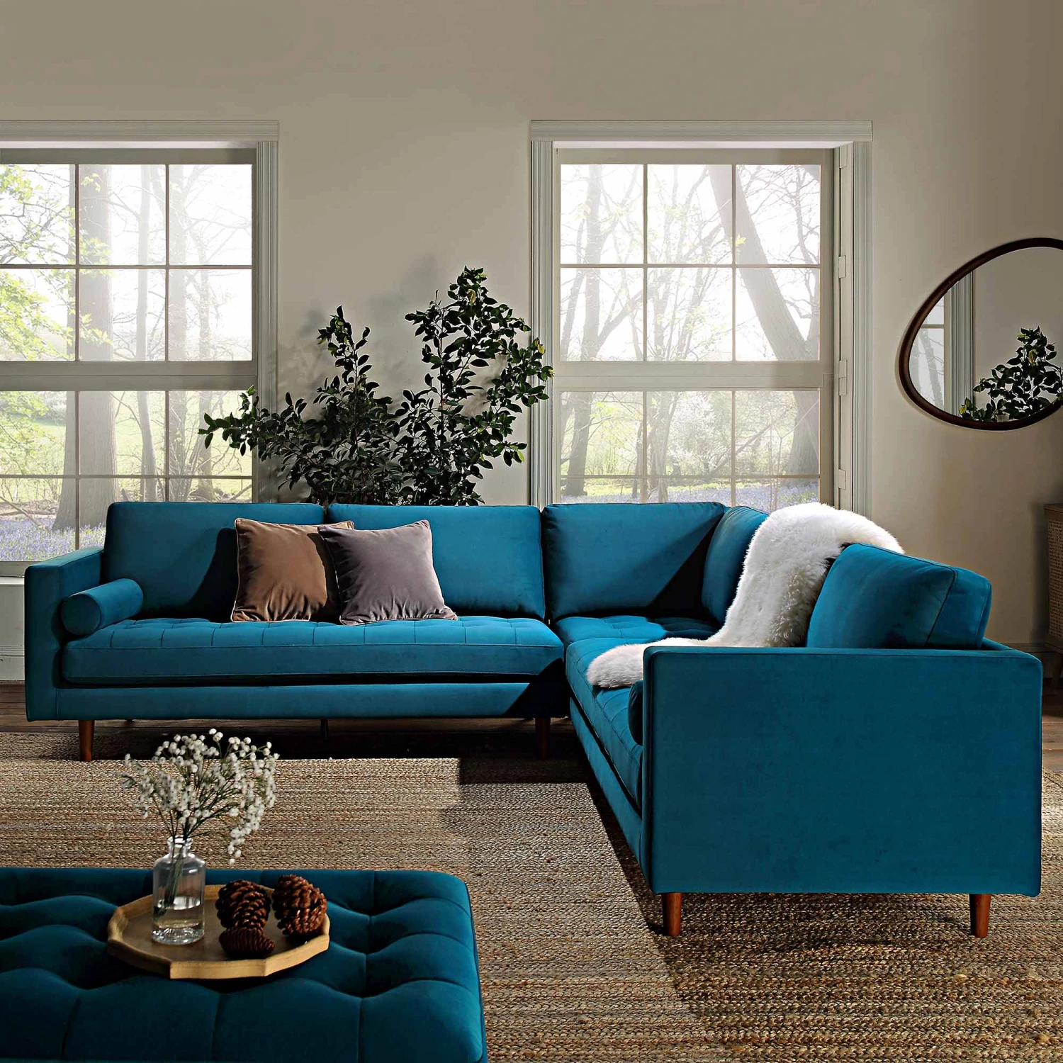 Henrietta 5+Seater Corner Sofa, Teal Velvet 2 Henrietta 5+Seater Corner Sofa, Teal Velvet - Image 2