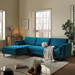 Henrietta Grand 4-Seater LHF Chaise End Sofa, Teal Velvet