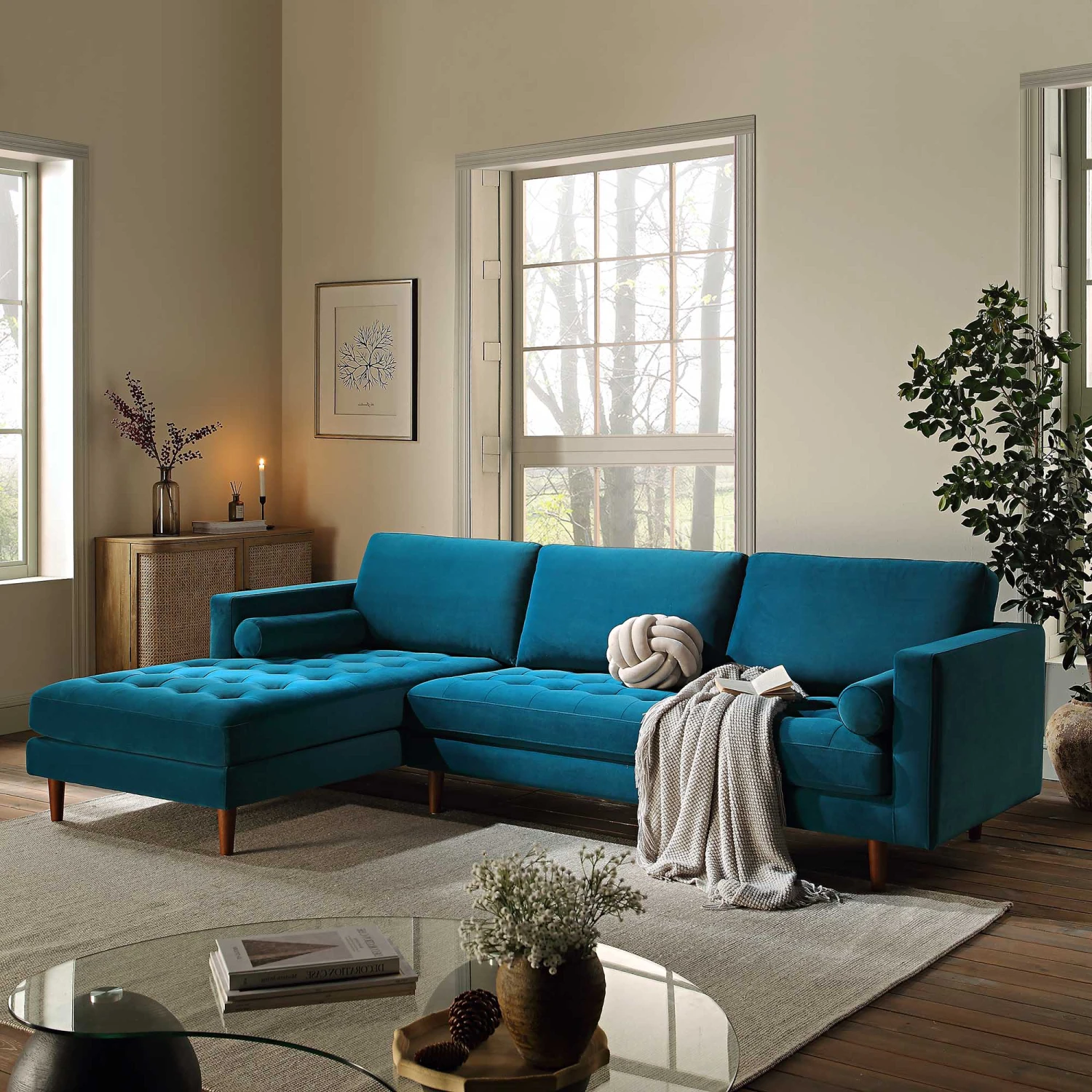 Henrietta Grand 4-Seater LHF Chaise End Sofa, Teal Velvet 1 Henrietta Grand 4-Seater LHF Chaise End Sofa, Teal Velvet
