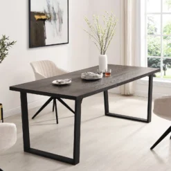 BERN 6-8 Seater Dark Oak Extending Dining Table With Metal Legs