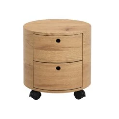 DOLIO Drum Chest Bedside Table, Barrel Side Table With Drawers Oak 2 Drawer -Best Furniture Shop BSD 049 OAK 3