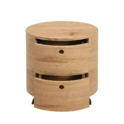 DOLIO Drum Chest Bedside Table, Barrel Side Table With Drawers Oak 2 Drawer -Best Furniture Shop BSD 049 OAK 4