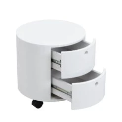 DOLIO Drum Chest Bedside Table, Barrel Side Table With Drawers High Gloss White 2 Drawer -Best Furniture Shop BSD 049 WHITE 3