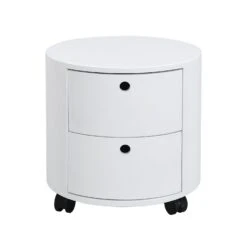 DOLIO Drum Chest Bedside Table, Barrel Side Table With Drawers High Gloss White 2 Drawer -Best Furniture Shop BSD 049 WHITE 4