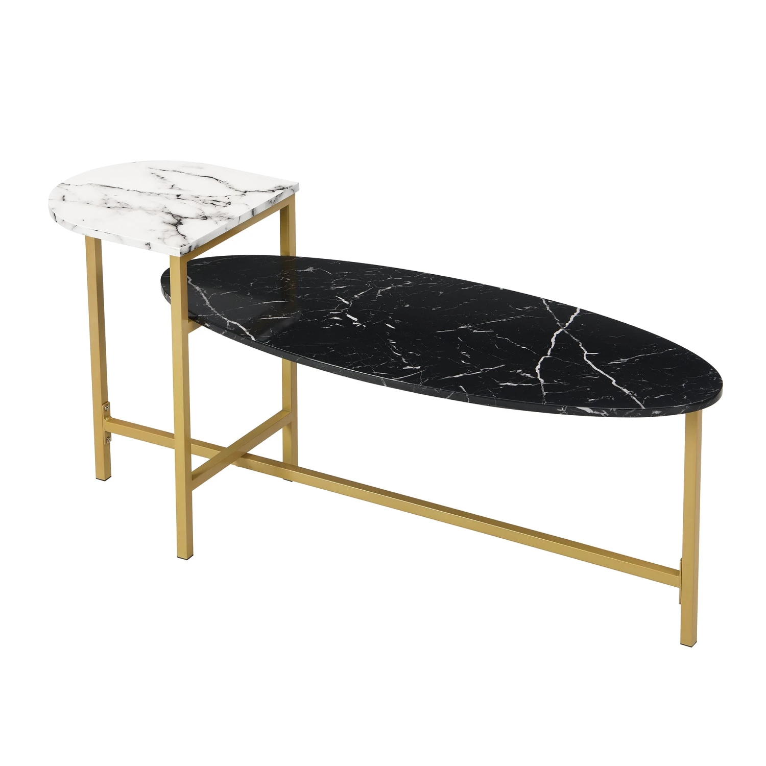 Sarina Black & White Marble Effect Oval Coffee Table 3 Sarina Black & White Marble Effect Oval Coffee Table - Image 3