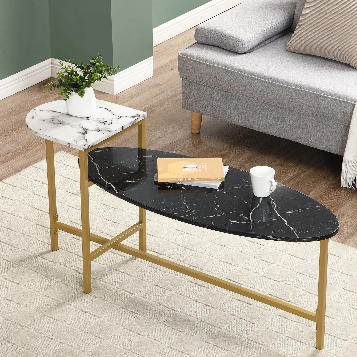 Sarina Black & White Marble Effect Oval Coffee Table 1 Sarina Black & White Marble Effect Oval Coffee Table