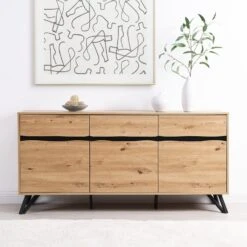 Weston Oak Effect 3 Door 3 Drawer Large Sideboard -Best Furniture Shop BSD 077 OAK main