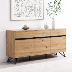 Weston Oak Effect 3 Door 3 Drawer Large Sideboard -Best Furniture Shop BSD 077 OAK scene1