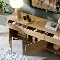 Weston Oak Effect 3 Door 3 Drawer Large Sideboard -Best Furniture Shop BSD 077 OAK scene2