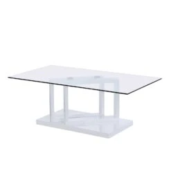 Lucent White High Gloss And Glass Top Coffee Table -Best Furniture Shop BSD 083 WHITE 2