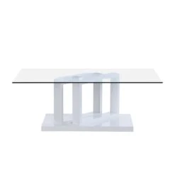 Lucent White High Gloss And Glass Top Coffee Table -Best Furniture Shop BSD 083 WHITE 3