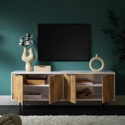 Aspen Oak And Marble Effect 150cm Wide TV Unit -Best Furniture Shop BSD 084 scene2