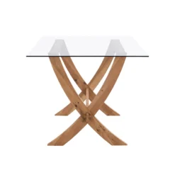 Lugano 160cm Rectangular Glass Top Solid Oak Legs Dining Table 12 Lugano 160cm Rectangular Glass Top Solid Oak Legs Dining Table -Best Furniture Shop BSD 088 3